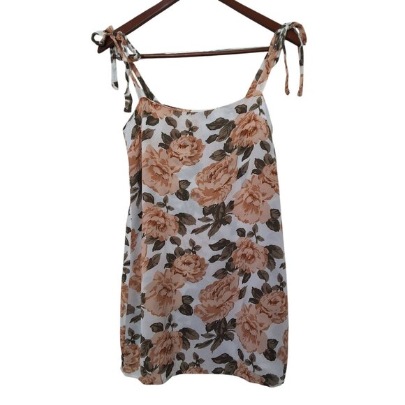 Reformation Dixie Womens Mini Dress Rose Floral Print Peach/White Tie Shoulder X - Picture 2 of 6
